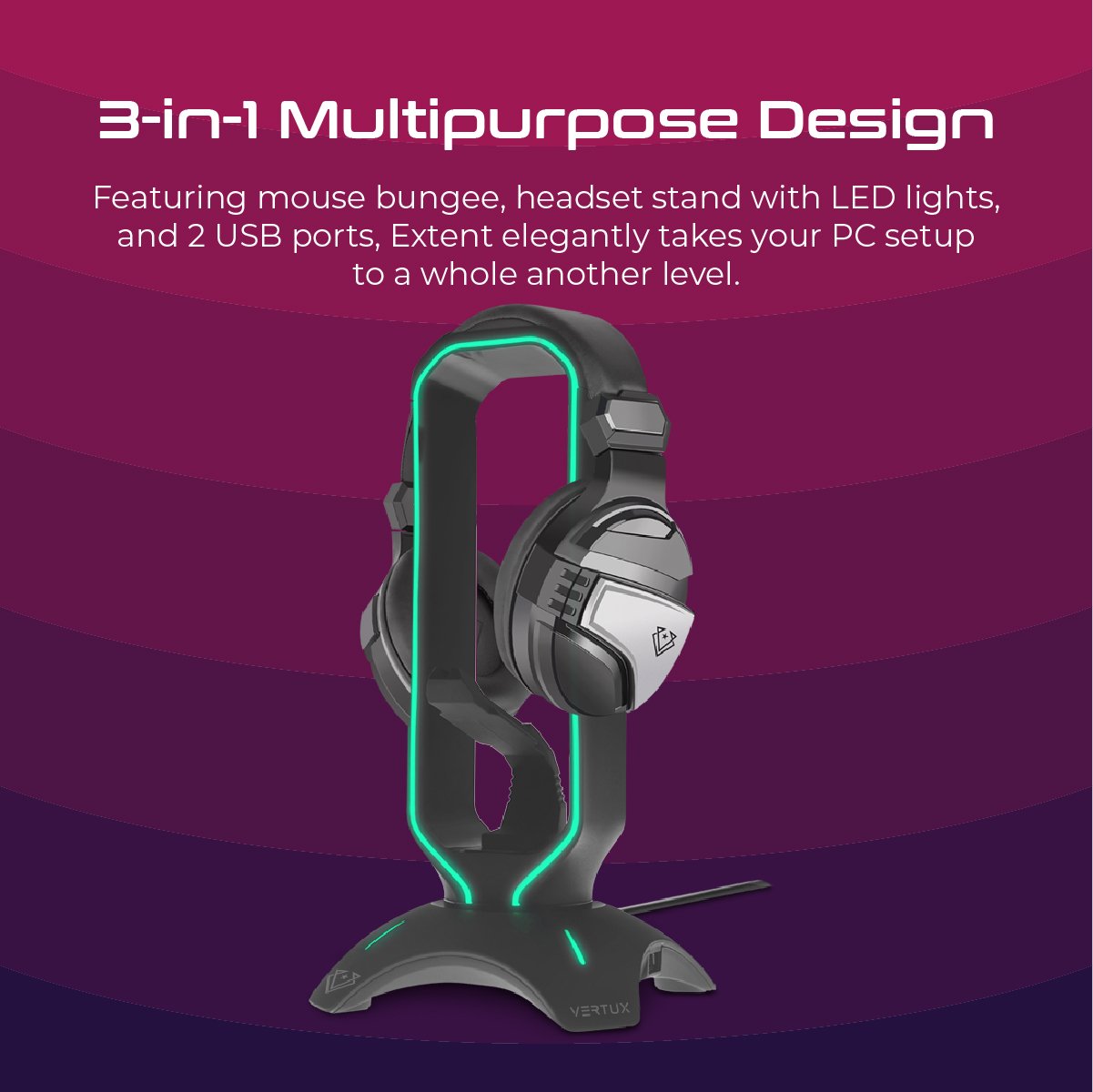 Multi-Purpose Mouse Bungee with Headphone Stand & USB Hub